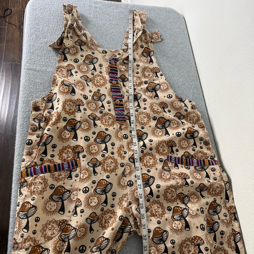 Rising International Mushroom Brown Cotton Overalls Boho Hippie Womens Large - Picture 9 of 11